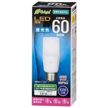 LED電球 T形(60形相当/960lm/昼光色/E26/全方向配光255°/断熱材施工器具対応/密閉形器具対応)_06-3612_LDT7D-G IS21_OHM(オーム電機)