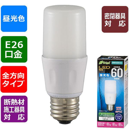 LED電球 T形(60形相当/960lm/昼光色/E26/全方向配光255°/断熱材施工器具対応/密閉形器具対応)_06-3612_LDT7D-G IS21_OHM(オーム電機)