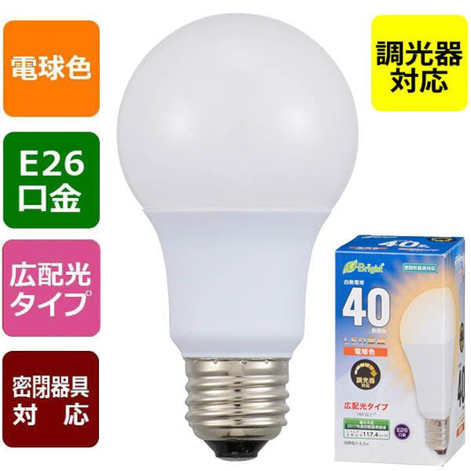 LED電球(40形相当/540lm/電球色/E26/広配光180°/密閉形器具対応/調光器対応)_06-3617_LDA5L-G/D AS20_OHM(オーム電機)