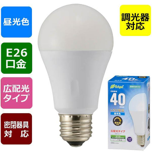 LED電球(40形相当/550lm/昼光色/E26/広配光180°/密閉形器具対応/調光器対応)_06-3618_LDA5D-G/D AS20_OHM(オーム電機)