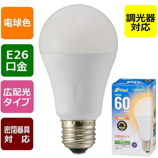 LED電球(60形相当/910lm/電球色/E26/広配光180°/密閉形器具対応/調光器対応)_06-3619_LDA8L-G/D AS20_OHM(オーム電機)