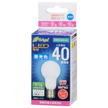 LED電球 小形(40形相当/520lm/昼光色/E17/広配光200°/密閉器具対応/断熱材施工器具対応)_06-3624_LDA4D-G-E17 IH2R1_OHM(オーム電機)