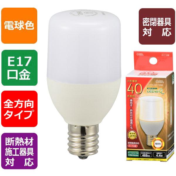 LED電球 T形(小形40形相当/468lm/電球色/E17/全方向270°/密閉形器具対応/断熱材施工器具対応)_06-3735_LDT4L-G-E17 IG92_OHM(オーム電機)