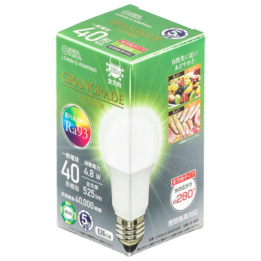 LED電球「GRANGRADE」(40形相当/Ra93/525lm/昼白色/E26/全方向配光280°/密閉形器具対応)_06-3856_LDA5N-G AG6/RA93_OHM(オーム電機)