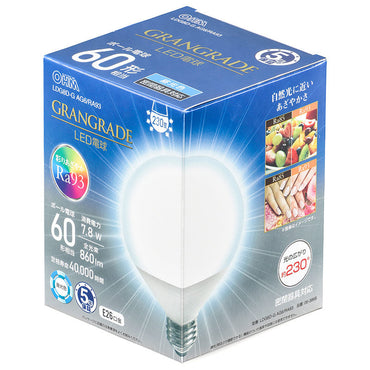 LED電球 ボール球形「GRANGRADE」(60形相当/Ra93/昼光色/860lm/E26/広配光230°/密閉形器具対応)_06-3868_LDG8D-G AG6/RA93_OHM(オーム電機)