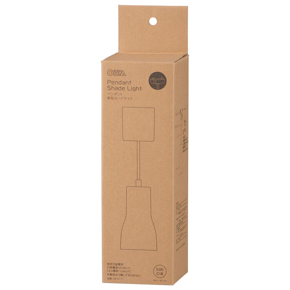 ペンダント鉄製セードライト(電球別売/E26/60W迄/最大径85×高さ145mm/ホワイト)_06-4171_LT-YSE26-W_OHM(オーム電機)