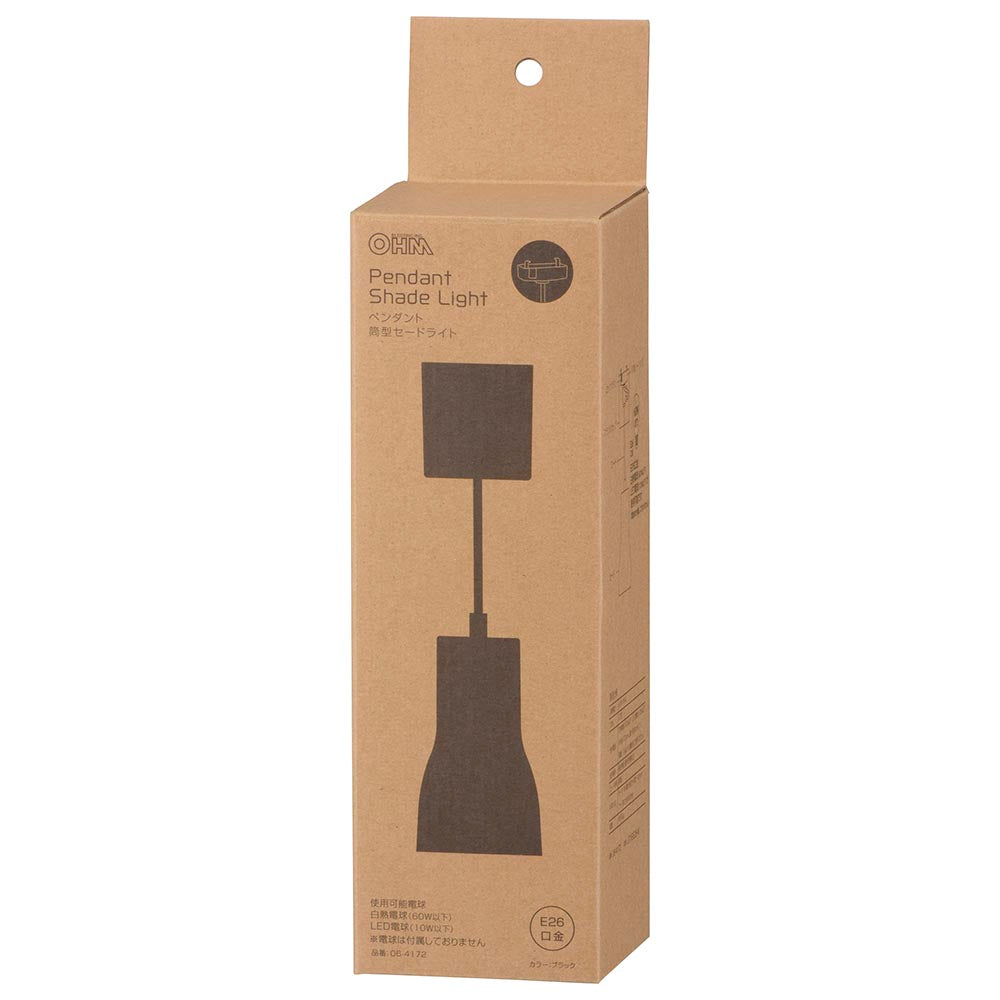 ペンダント鉄製セードライト(電球別売/E26/60W迄/最大径85×高さ145mm/ブラック)_06-4172_LT-YSE26-K_OHM(オーム電機)