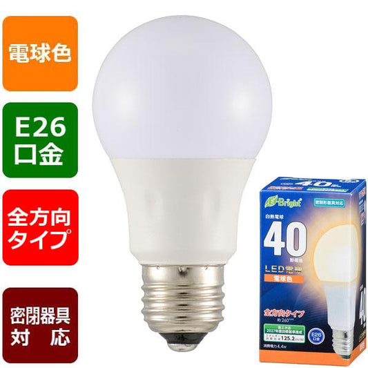 LED電球(40形相当/551lm/電球色/E26/全方向配光260°/密閉形器具対応)_06-4340_LDA4L-G AG27_OHM(オーム電機)