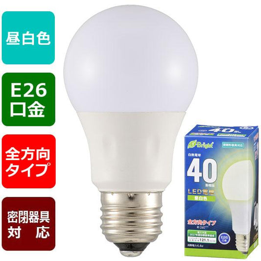 LED電球(40形相当/533lm/4.4W/昼白色/E26/全方向配光260°/密閉形器具対応)_06-4341_LDA4N-G AG27_OHM(オーム電機)