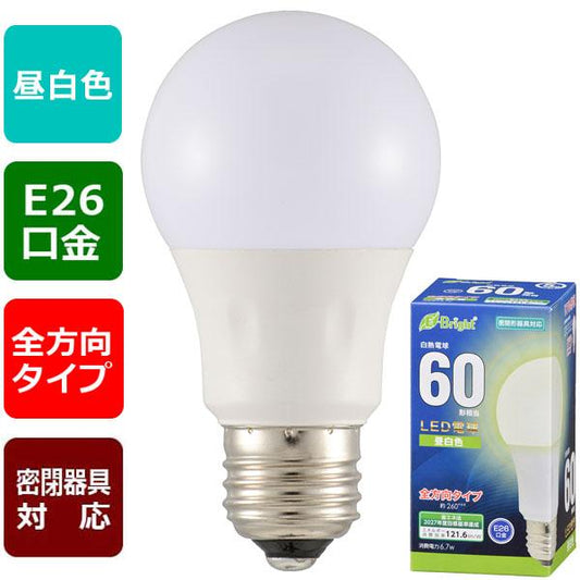 LED電球(60形相当/815lm/6.7W/昼白色/E26/全方向配光260°/密閉形器具対応)_06-4344_LDA7N-G AG27_OHM(オーム電機)