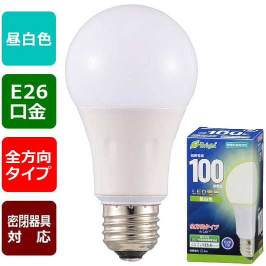 LED電球(100形相当/1558lm/12.4W/昼白色/E26/全方向配光240°/密閉形器具対応)_06-4347_LDA12N-G AG27_OHM(オーム電機)