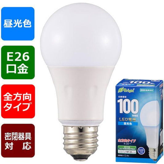 LED電球(100形相当/1749lm/12.4W/昼光色/E26/全方向配光240°/密閉形器具対応)_06-4348_LDA12D-G AG27_OHM(オーム電機)