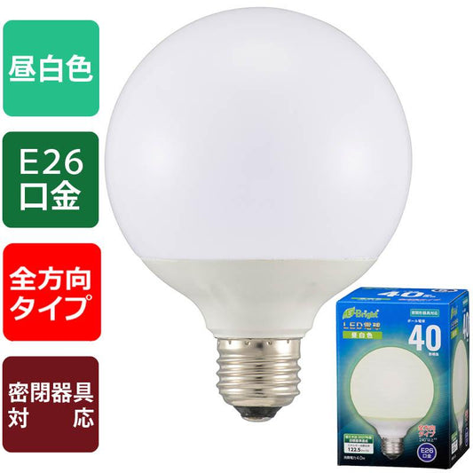 LED電球 ボール球形(40形相当/490lm/昼白色/G95/E26/全方向配光240°/密閉形器具対応)_06-4395_LDG4N-G AG24_OHM(オーム電機)