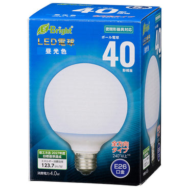 LED電球 ボール球形(40形相当/495lm/昼光色/G95/E26/全方向配光240°/密閉形器具対応)_06-4396_LDG4D-G AG24_OHM(オーム電機)