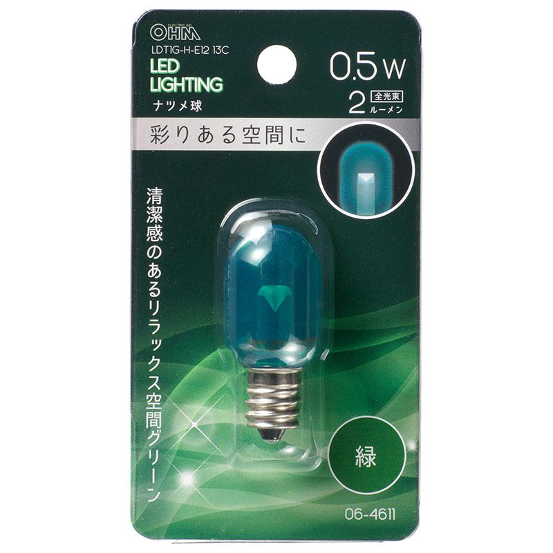 LEDナツメ球(装飾用/0.5W/2lm/緑色/T20/E12/クリアグリーン)_06-4611_LDT1G-H-E12 13C_OHM(オーム電機)