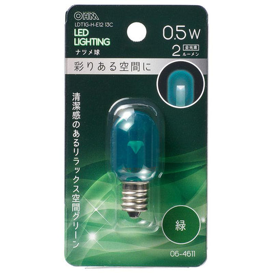 LEDナツメ球(装飾用/0.5W/2lm/緑色/T20/E12/クリアグリーン)_06-4611_LDT1G-H-E12 13C_OHM(オーム電機)