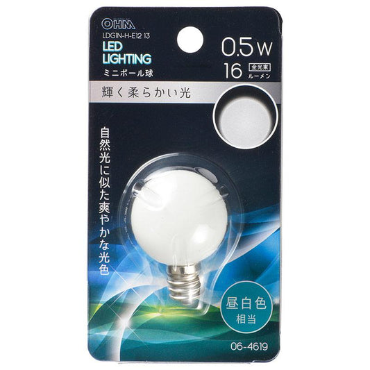 LEDミニボール球(装飾用/0.5W/16lm/昼白色相当/G30/E12)_06-4619_LDG1N-H-E12 13_OHM(オーム電機)