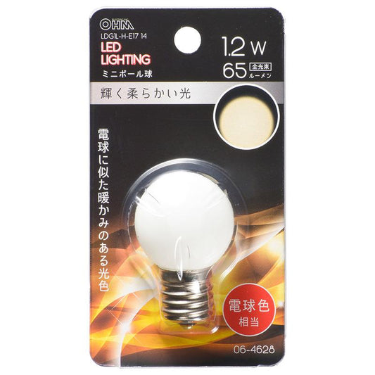 LEDミニボール球(装飾用/1.2W/65lm/電球色/G30/E17)_06-4628_LDG1L-H-E17 14_OHM(オーム電機)