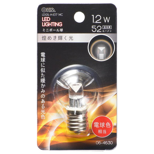 LEDミニボール球(装飾用/1.2W/52lm/クリア電球色/G30/E17)_06-4630_LDG1L-H-E17 14C_OHM(オーム電機)