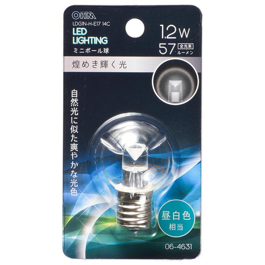 LEDミニボール球(装飾用/1.2W/57lm/クリア昼白色/G30/E17)_06-4631_LDG1N-H-E17 14C_OHM(オーム電機)
