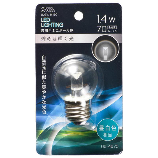 LEDミニボール球(装飾用/1.4W/70lm/クリア昼白色/G40/E26)_06-4675_LDG1N-H 13C_OHM(オーム電機)