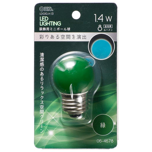 LEDミニボール球(装飾用/1.4W/8lm/緑色/G40/E26)_06-4678_LDG1G-H 13_OHM(オーム電機)