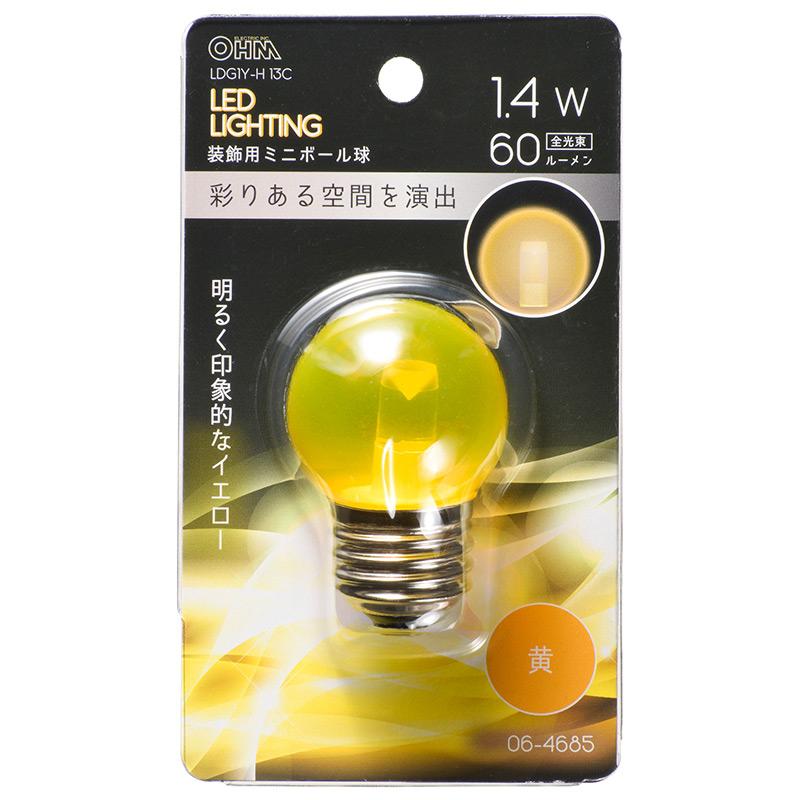 LEDミニボール球(装飾用/1.4W/60lm/クリア黄色/G40/E26)_06-4685_LDG1Y-H 13C_OHM オーム電機