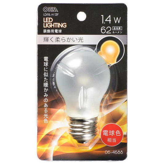 LED電球(装飾用/1.4W/62lm/フロスト電球色/PS/E26)_06-4688_LDA1L-H 13F_OHM(オーム電機)