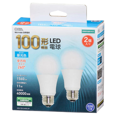 LED電球(100形相当/1560lm/昼光色/E26/全方向配光260°/11W/密閉器具対応/2個入)_06-4715_LDA11D-G AG52 2P_OHM(オーム電機)