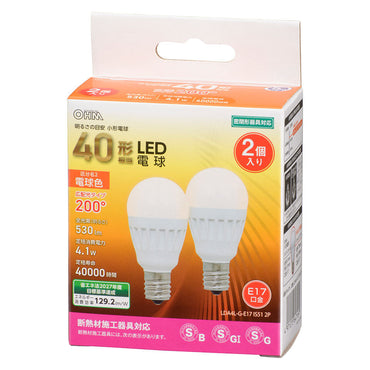 LED電球 小形(40形相当/530 lm/電球色/E17/広配光200°/密閉器具対応/断熱材施工器具対応/2個入)_06-4716_LDA4L-G-E17 IS51 2P_OHM(オーム電機)