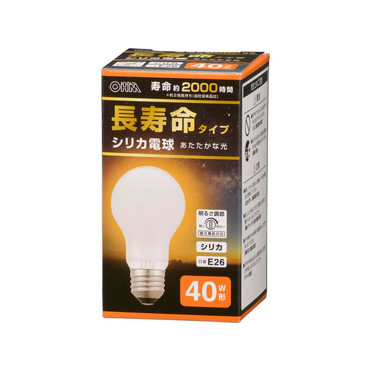 白熱電球 長寿命タイプ(40W形/シリカ/485 lm/38W/E26/電球色/調光機能対応)_06-4748_LB-DL5638WN_OHM(オーム電機)