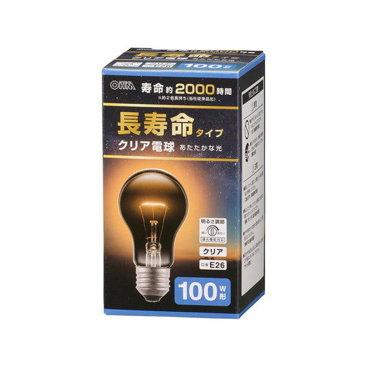 白熱電球 長寿命タイプ(100W形/クリア/1600 lm/95W/E26/電球色/調光機能対応)_06-4751_LB-DL6695CN_OHM(オーム電機)