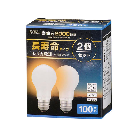 白熱電球 長寿命タイプ(100W形/シリカ/1520 lm/95W/E26/電球色/調光機能対応/2個入)_06-4758_LB-DL6695W-2PN_OHM(オーム電機)