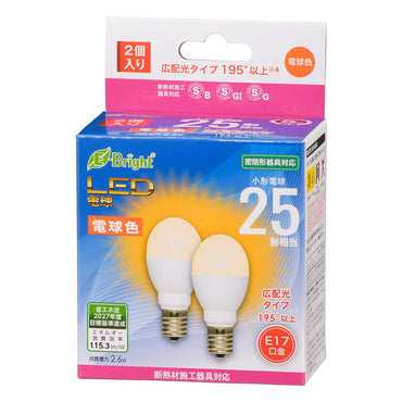 LED電球 小形(25形相当/290 lm/2.6W/電球色/E17/広配光195°/密閉器具対応/断熱材施工器具対応/2個入)_06-4807_LDA3L-G-E17 IH23 2P_OHM(オーム電機)