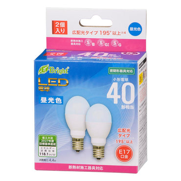 LED電球 小形(40形相当/520 lm/4.4W/昼光色/E17/広配光195°/密閉器具対応/断熱材施工器具対応/2個入)_06-4810_LDA4D-G-E17 IH23 2P_OHM(オーム電機)