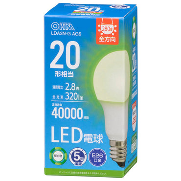 LED電球(20形相当/320lm/昼白色/E26/全方向配光280°/2.8W/密閉器具対応)_06-5513_LDA3N-G AG6_OHM(オーム電機)