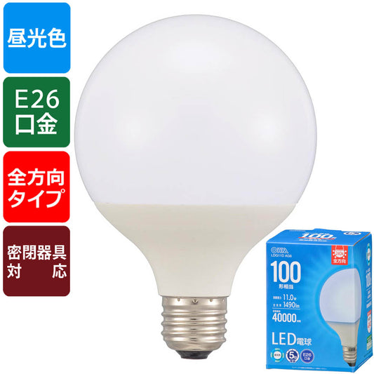 LED電球 ボール球形(100形相当/1490 lm/11.0W/昼光色/E26/全方向配光240°/密閉形器具対応)_06-5532_LDG11D AG6_OHM(オーム電機)