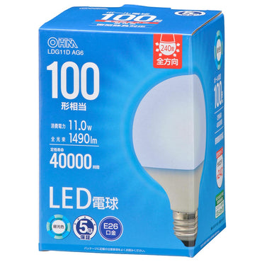 LED電球 ボール球形(100形相当/1490 lm/11.0W/昼光色/E26/全方向配光240°/密閉形器具対応)_06-5532_LDG11D AG6_OHM(オーム電機)