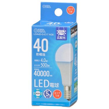 LED電球 小形(40形相当/500 lm/4.0W/昼光色/E17/広配光210°/密閉器具対応/断熱材施工器具対応)_06-5541_LDA4D-G-E17 AG6_OHM(オーム電機)