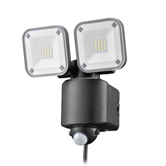 防犯センサーライト2灯(3200lm/昼光色/コンセント式、コード長3m/焦電型赤外線センサー/保護等級IP44)_07-8809_LS-A320W2_OHM(オーム電機)