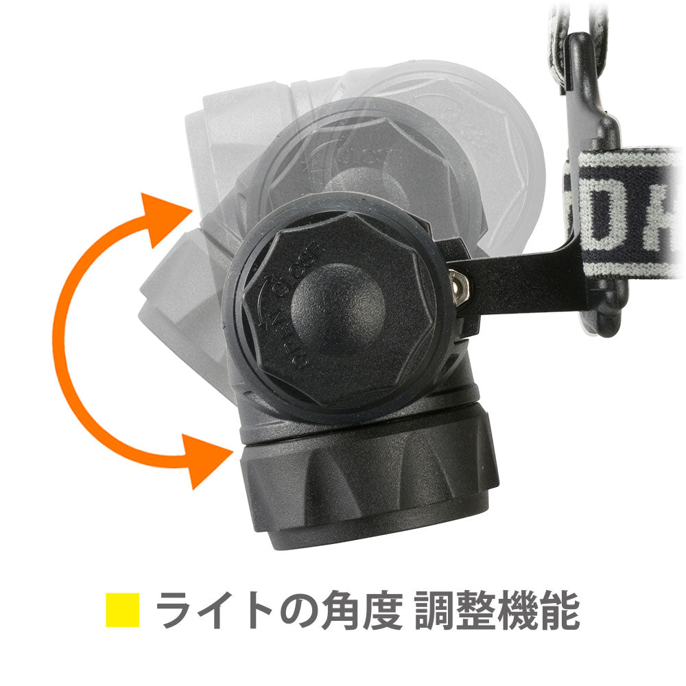 LEDヘッドライト(400 lm/3段階調光/3点式ヘッドバンド/保護等級IPX4防まつ形/単4形×3本使用/連続使用1~30時間)_08-1028_ LC-SYW433-K2_OHM(オーム電機)