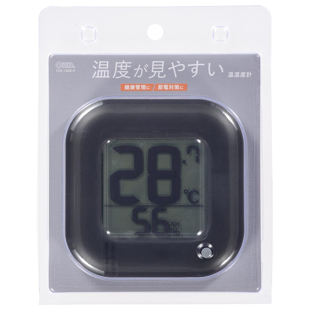 デジタル温湿度計(メモリー機能/置き掛け両用/ 単4形×1本使用/ブラック)_08-1445_TEM-100B-K_OHM(オーム電機)