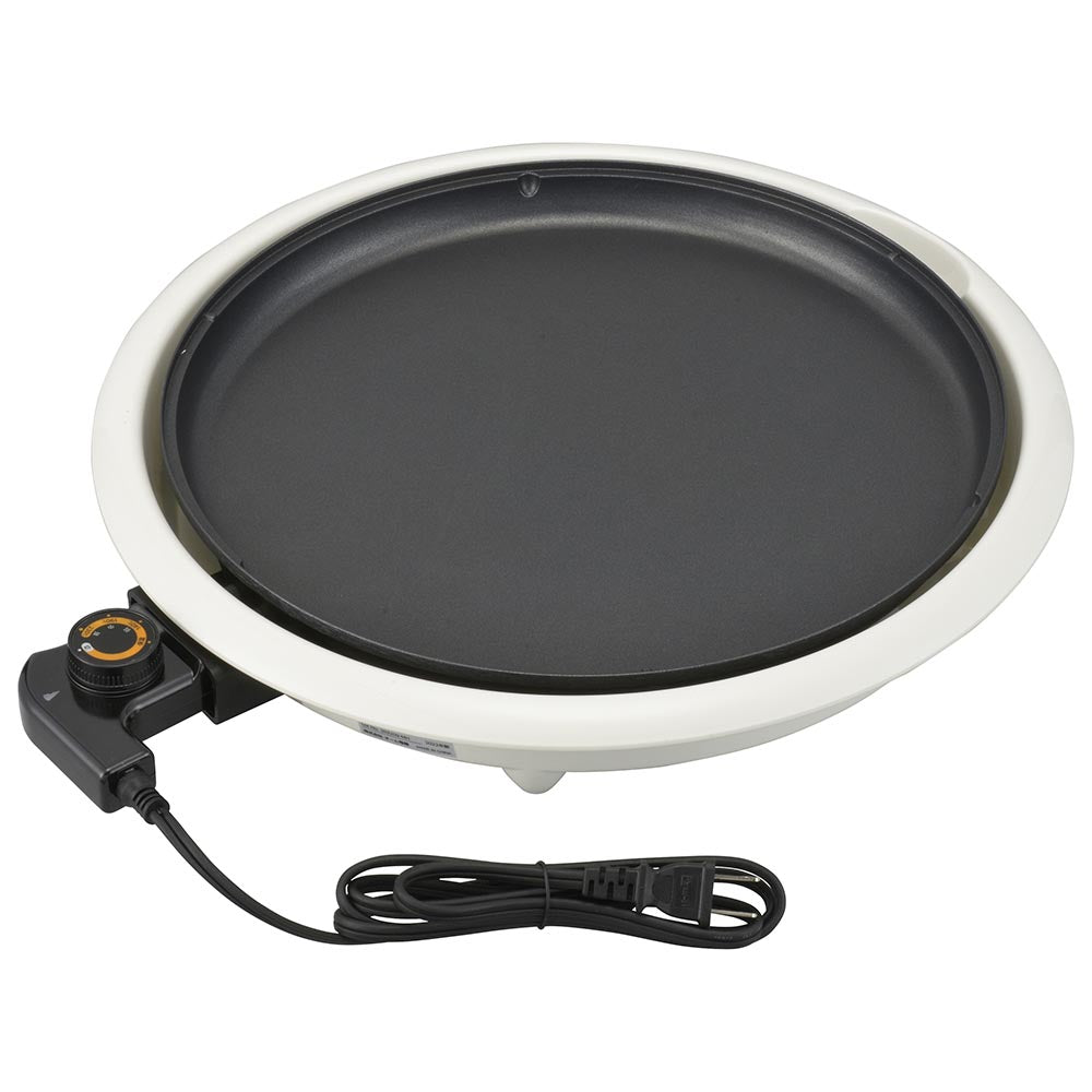 ホットプレート(1300W、230℃ で高温調理/耐熱強化ガラスふた付き/フッ素樹脂加工/プレート着脱式/コード長1.45m/ホワイト)_08-3292_COK-YM130A-W_OHM(オーム電機)