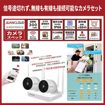 Wi-Fiネットワークカメラ10局専用レコーダー+屋外IPカメラ(2台)セット JA-K6510-PO1031-W (D)_水鏡 JUAN CLOUD