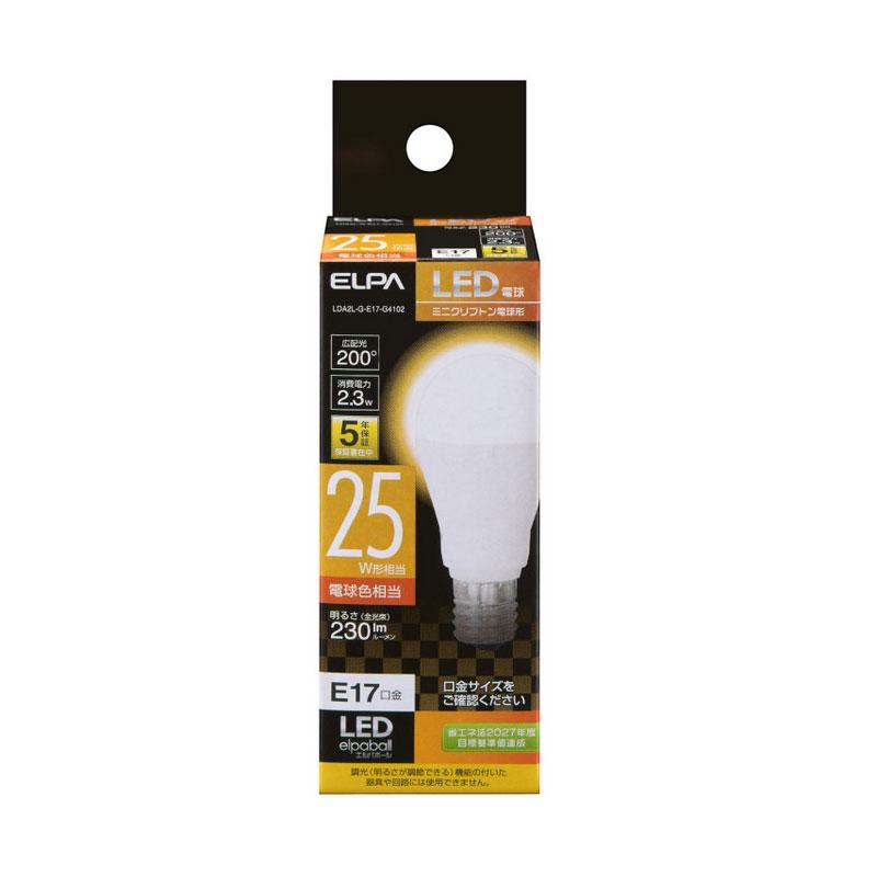 LDA2L-G-E17-G4102_LED電球 ミニクリプトン球形 口金E17 25W形 電球色_ELPA(エルパ・朝日電器)