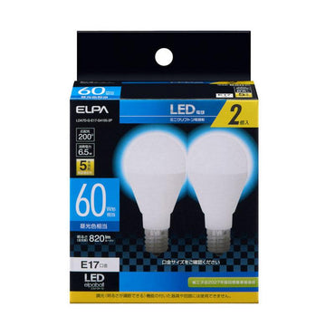 LDA7D-G-E17-G4105-2P_LED電球 2個セット ミニクリプトン球形 口金E17 60W形 昼光色_ELPA(エルパ・朝日電器)