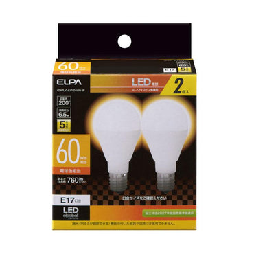 LDA7L-G-E17-G4106-2P_LED電球 2個セット ミニクリプトン球形 口金E17 40W形 電球色_ELPA(エルパ・朝日電器)