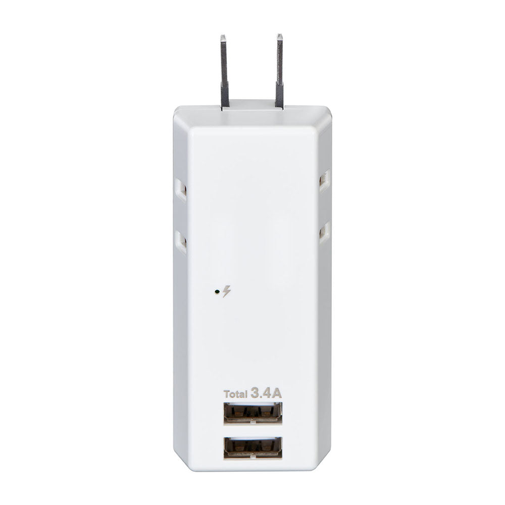 耐雷USBタップ2個口2ポート3.4A_UA-223SB_ELPA(エルパ・朝日電器)