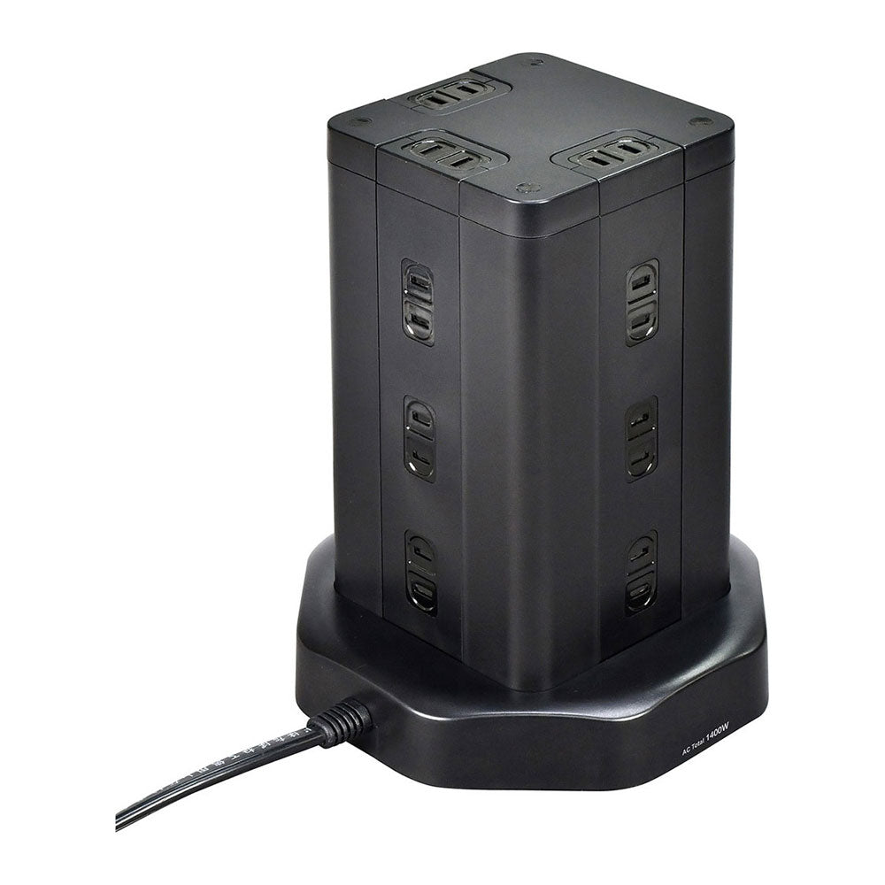 タワー型タップ12P4USB_WBS-TW1204USB-BK_ELPA(エルパ・朝日電器)