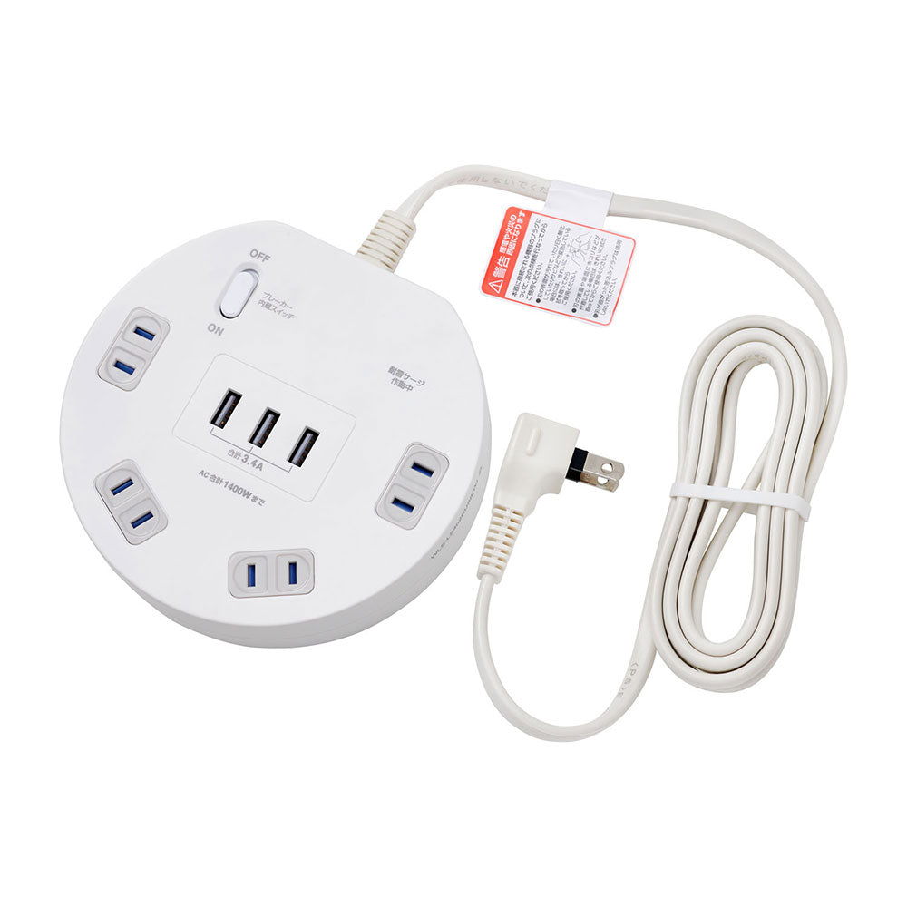 耐雷丸形4P2mUSBタップ_WLS-LS402RUSB-W_ELPA(エルパ・朝日電器)